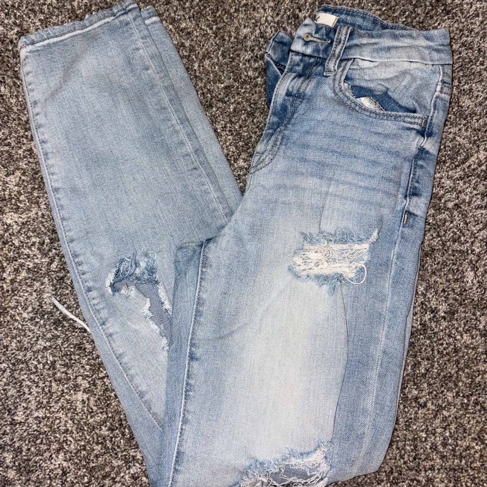 Casual Light Blue Distressed Boyfriend Jeans
